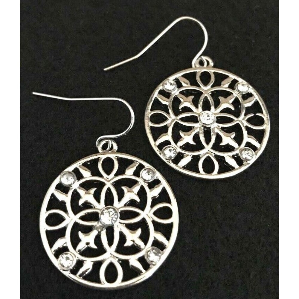 New Statement Earrings Silver Tone Crystals Open Design - 4D
